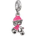 Abalorio de niña en moto con esmalte rosa y plata con circonita brillante - Estilo Chica en Motocicleta (017)