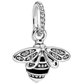 Detailed bee charm pendant with black enamel stripes and shimmering cubic zirconia wings - Anthropomorphic Bee Style / Normal Specification / 1