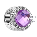 Purple faceted cat-eye bead with silver airplane charm and sparkling zircon accents - Purple Gem Plane (024)