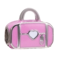 Pendentif sac à main en émail rose avec cœur blanc pour bracelets DIY - Sac de Transport Rose (030)