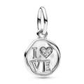 Silberner Love-Herz-Anhänger mit Hammerschlag-Textur und Kristallen für DIY-Armbänder - Silver LOVE Charm