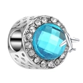 Sky blue cat-eye stone charm with airplane pendant and sparkling zircon pavé - Sky Blue Gem Plane (025)