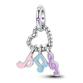 Zinc alloy heart-shaped pendant with enamel musical notes and sparkling pink zircons - Heart Musical Note Combination (006)