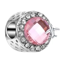 Silver bead charm with a pink faceted crystal, small airplane motif, and sparkling zircons - Pink Gem Plane (026)