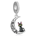 Pendentif lune argent avec chat noir et gravure Love you to the moon and back sur métal - Forme de Lune et Chat Noir (010)