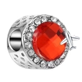 Silver travel charm with large red crystal and airplane pendant for DIY bracelets - Red Gem Plane (027)