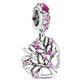 S925 silver Tree of Life charm pendant with pink cubic zirconia stones on white background - Pink Zirconia Tree Of Life Style (5278561255357)