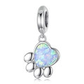 Colgante de corazón en plata con huella de pata y ópalo vibrante para pulseras - Estilo Huella Corazón Opalo Multicolor Plata (041)