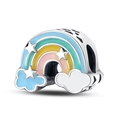 Silver rainbow charm with colorful enamel clouds and stars for beaded bracelets - Rainbow Cloud Star (010)