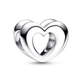 Polished silver heart charm pendant with hollow double-layer design for DIY jewelry - Hollow Out Double Layer Heart Shape