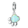 Colgante de huella de gato en plata con opalo de fuego para pulseras de abalorios - Estilo Huella de Gato Opalo de Fuego Plata (043)