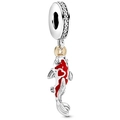 Colgante de plata con moneda dorada y pez koi de esmalte rojo con piedras de circonita - Estilo de Colgante de Moneda Corazón Koi (009)