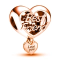 Ciondolo cuore oro rosa traforato con scritte 'Best Friend' e 'Love you' incise a mano - Stile Doppio Cuore Migliore Amico Oro Rosa (019)