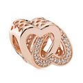 Rose gold interlocking double heart charm with clear zircons for DIY charm bracelets - Rose Gold Intertwined Hearts Style (5278561255359)