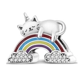 Abalorio de gato unicornio durmiendo sobre puente arcoíris de esmalte con cristales - Estilo de Gato Arcoíris de Unicornio (018)