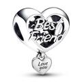 Ciondolo a cuore in argento con incisioni Best Friend e Love You per gioielli fai da te - Stile Doppio Cuore Migliore Amico Argentato (020)