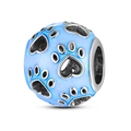 Sky blue enamel paw print charm bead with heart-shaped cutouts in polished metal finish - Sky Blue Enamel Hollow Paw Bead (011)