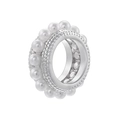 Ciondolo in argento con dettagli granulati e perle bianche per bracciali e collane fai-da-te - Cerchio In Perla Artificiale (014)