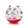 Abalorio de gato de la suerte con flores de cerezo para pulseras y joyería DIY - Estilo de Gato Suerte Sonriente Sakura (013)