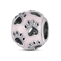 Pink enamel charm with silver paw prints for DIY cartoon bracelets and necklaces - Light Pink Enamel Paw Bead (012)