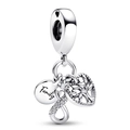 Silver triple dangle charm with Family engraving, Tree of Life heart, and Infinity symbol - Family Eternal Triple Dangle Charm / Silver