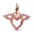 Ciondolo cuore d'angelo in oro rosa con ali di cristallo per bracciali DIY - Stile Ala d'angelo Cuore Oro Rosa (022)