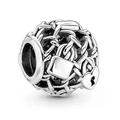 Charm a sfera in argento ossidato con catena intrecciata e dettagli a lucchetto d'amore - 007: Sfera con Lucchetto Intrecciato