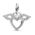 Charm cuore angelo custode in argento con ali di cristallo per bracciale DIY - Stile Ala d'angelo Cuore Argentato (023)