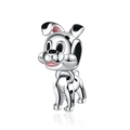 Polished silver dalmatian dog charm with black and pink enamel details for bracelets - Silver Black