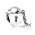 Polished silver heart padlock charm with small key and delicate chain for bracelets - Heart Lock And Key Pendant Style (5278561255361)