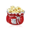 Colgante amuleto bolsa de fortuna roja con lingotes de oro y carácter Fu para pulseras - Estilo de Bolsa de Fortuna Roja con Lingote (016)