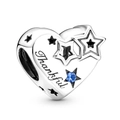 Silver heart charm with Thankful engraving, star patterns and a blue zircon stone - Thankful Heart (010)