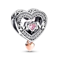 Silber Herz-Anhänger MOM mit rosa Edelstein und Roségold-Herz für DIY-Armbänder Schmuck - MOM Pink Herz Roségold Hohlperle (042)