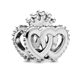 Silver crown double heart charm bead for DIY charm bracelet jewelry making - Silver Double Heart Crown (045)