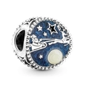 Silver Christmas charm with blue starry sky and Santa sleigh for DIY charm bracelets - Santa Reindeer (012)