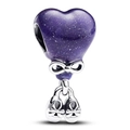 Ciondolo scarpette danza in argento con cuore in smalto viola e glitter fini - Stile Scarpetta da Danza Cuore Viola Scuro (026)