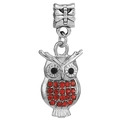 Charm gufo argento con strass rossi e fiocco per bracciale a catena a serpente DIY - Pendaglio Gufo Retro (041)