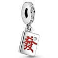 Colgante de plata con carácter Mahjong Fa en esmalte rojo y brillantes cristales de circón - Estilo de Carácter Mahjong Fa (019)