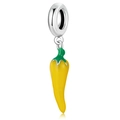 Polished silver charm with vibrant yellow enamel chili pendant and green stem accent - Yellow Chili Pendant