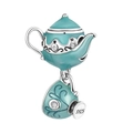 Colgante de plata de ley 925 con tetera de esmalte azul y piedras de circonita - Estilo Vajilla de Té Esmalte Verde Azulado Plata (034)