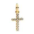 Poliertes goldener Kreuzanhänger mit klaren Zirkoniasteinen für DIY-Charm-Armbänder - Gold Eingelegtes Kreuz-Stil (Z-017)