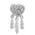 Abalorio atrapasueños de corazón plateado con circonitas y plumas colgantes - Atrapasueños Corazón Plata (035)