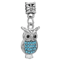 Retro silver owl charm bead for DIY bracelets featuring blue rhinestone heart details - Vintage Silver Owl Style (018)
