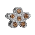 Daisy flower charm bead with amber crystals in silver finish for DIY jewelry - Amber Flower Shaped Rhinestone Bead (012)