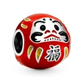 Abalorio Daruma japonés de la suerte con esmalte rojo y carácter Fu dorado grabado - Estilo de Figura de Daruma (021)