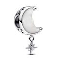 Ciondolo a forma di luna crescente argentata con viso e stella in cristallo scintillante - Ciondolo Stella Luna (016)