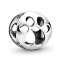 Silver hollow animal paw print charm bead for DIY bracelets and necklaces jewelry - Silver Hollow Paw Round Bead (020)