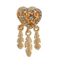 Colgante de corazón dorado con pedrería y plumas atrapasueños para joyas DIY - Atrapasueños Corazón Pluma Oro (036)
