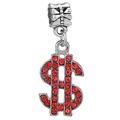Colgante signo dólar plateado con cristales rojos para pulseras y collares DIY - Estilo de Dólar de Plata y Diamante Rojo (022)