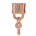 Rose gold padlock and key charm with LOVE engraving and zircons for bracelets - Rose Gold LOVE Key Lock Charm (039)
